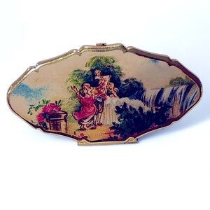 Vintage Scenic Compact Mirror with Lipstick Holder